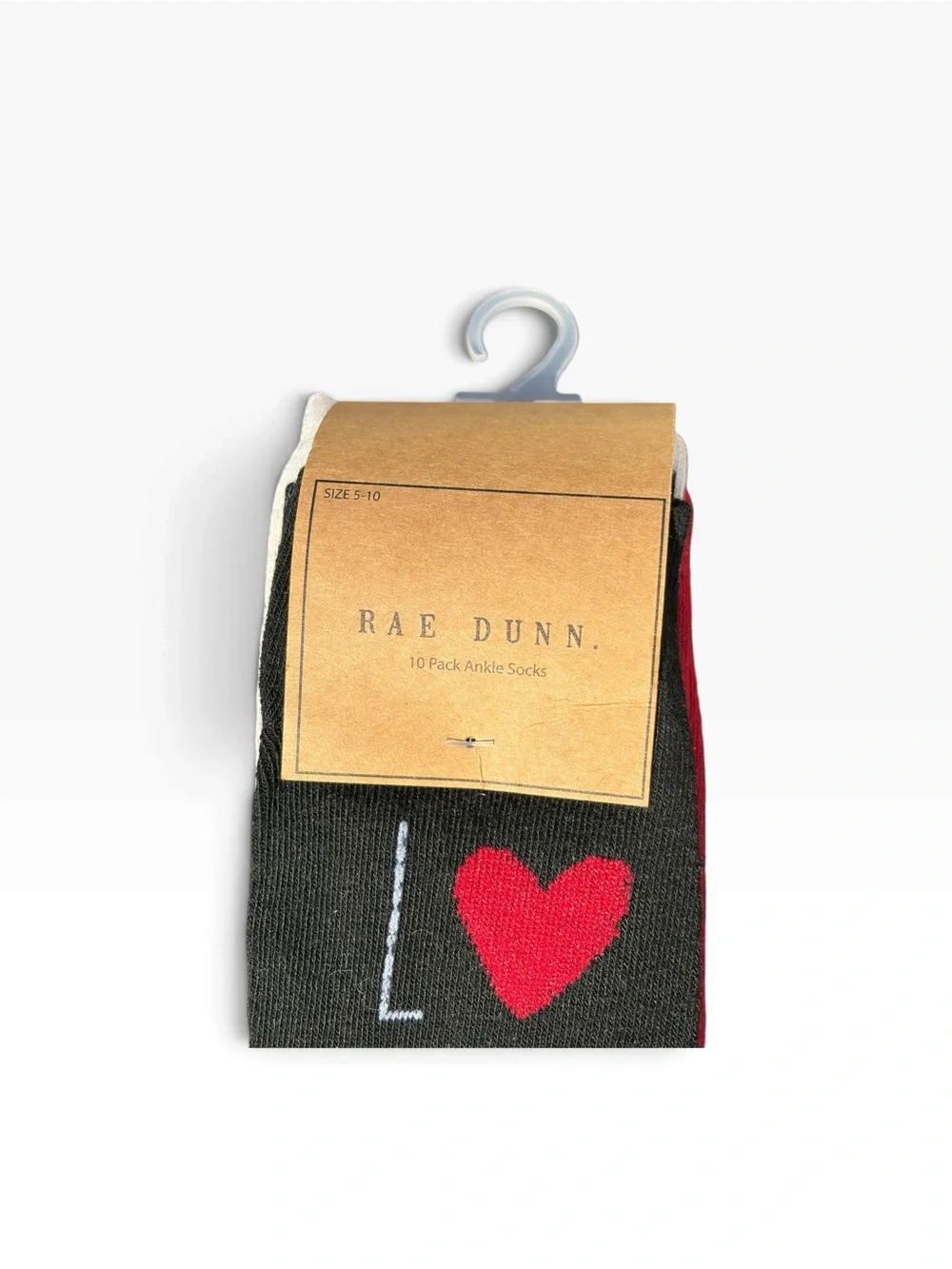 Rae Dunn Red Pink Black 'Love' Heart Polka Dot 10 Pack Valentine’s Ankle Socks
